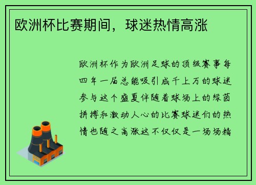欧洲杯比赛期间，球迷热情高涨